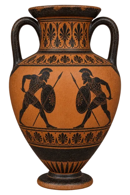 Ancient Greek Amphora Vase with Warriors