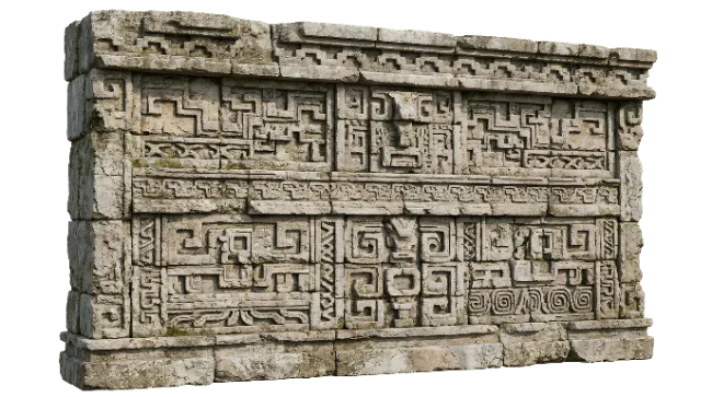 Ancient Mayan Stone Wall Relief Carving
