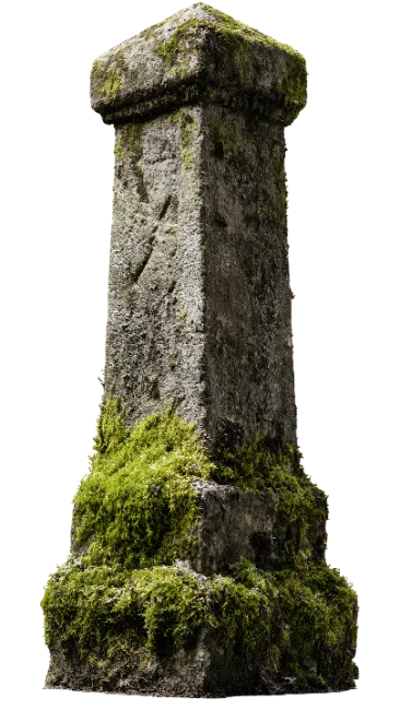 Ancient Mossy Stone Pillar Monument