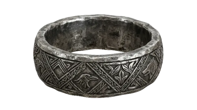 Ancient silver ring with intricate medieval carvings