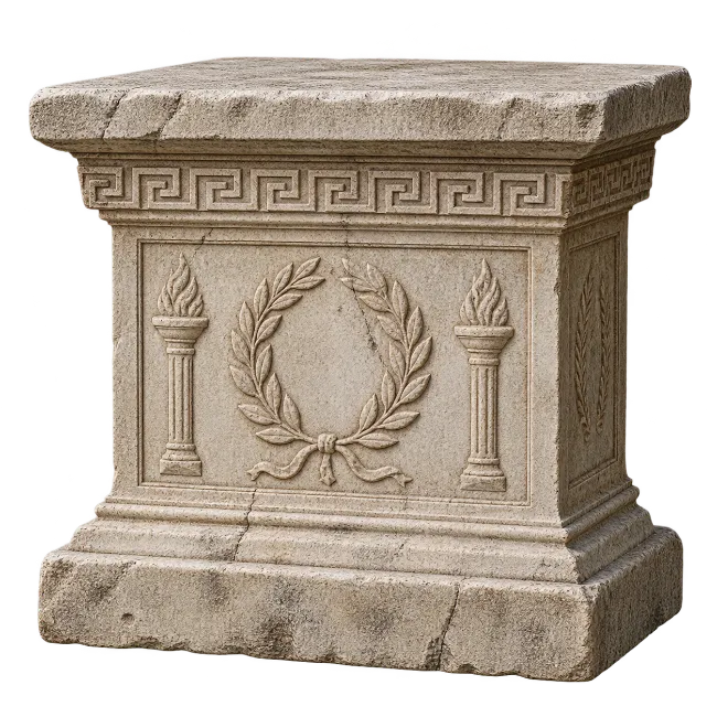 Ancient Stone Pedestal With Greek Meander Relief