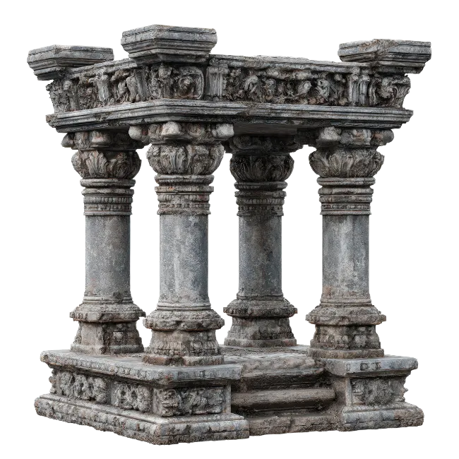Ancient Stone Temple Pavilion with Carved Pillars
