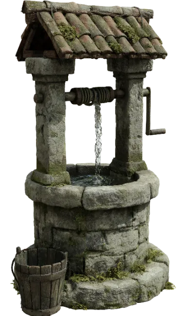 Ancient Stone Water Well with Wooden Bucket