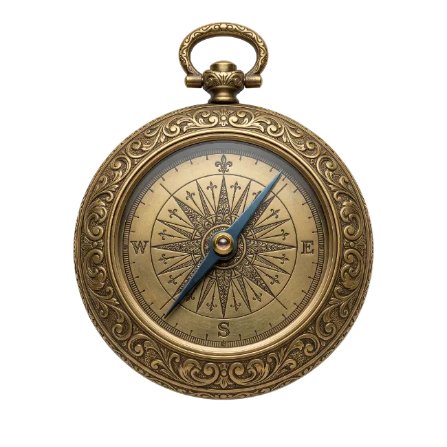 Antique Brass Pocket Compass with Ornate Engravings
