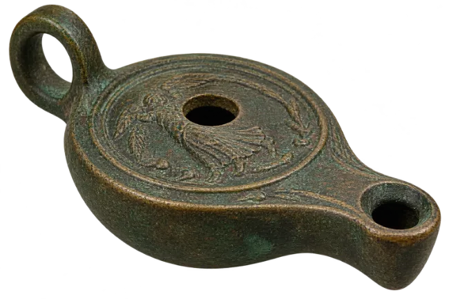 Antique Bronze Oil Lamp with Relief Carving