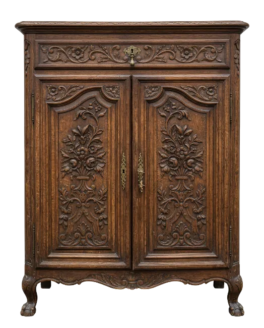 Antique carved wooden cabinet with two doors
