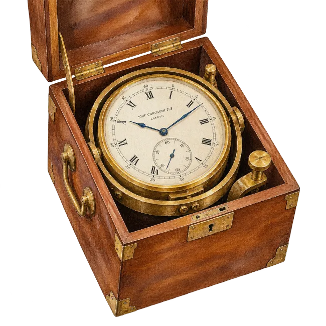 Antique Ship Chronometer in Wooden Box