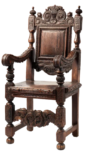 Antique Wooden Armchair with Intricate Carvings