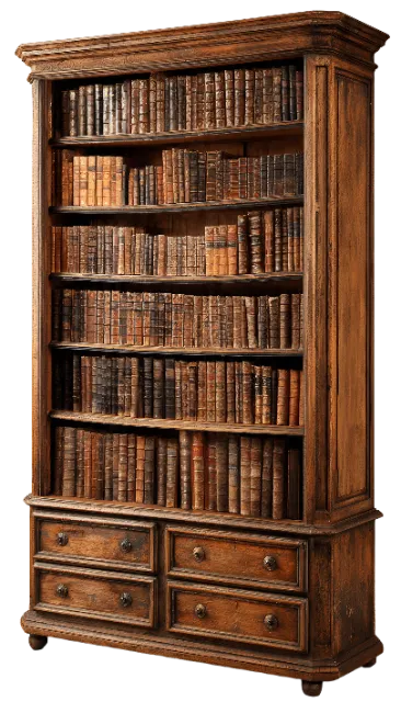 Antique Wooden Bookshelf Filled With Old Books