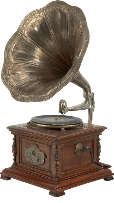 Antique Wooden Gramophone with Large Horn