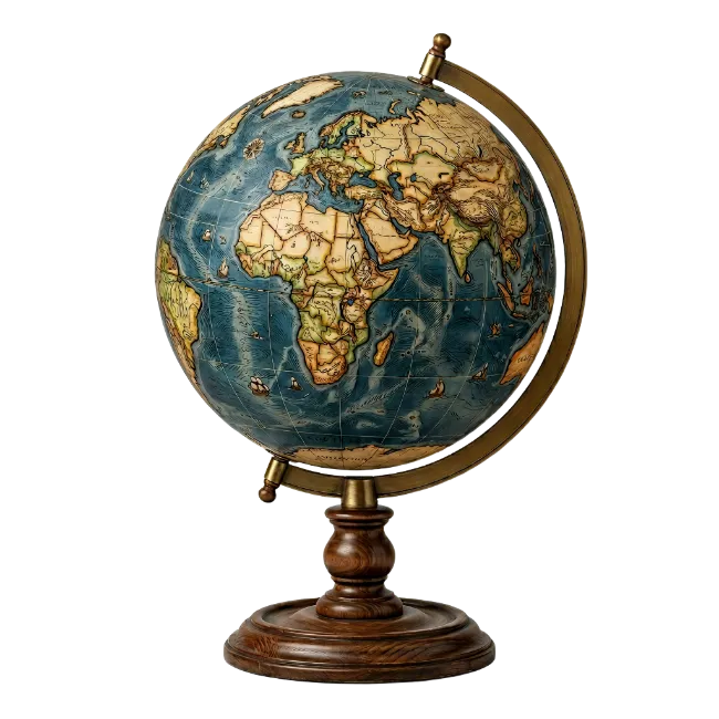 Antique World Globe on Wooden Stand