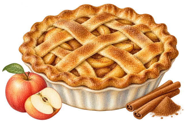Apple Pie Illustration with Cinnamon and Apples