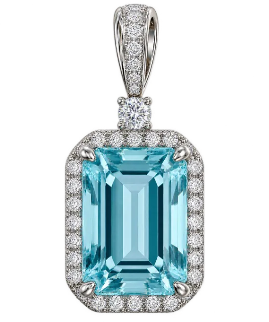 Aquamarine and Diamond Pendant Necklace