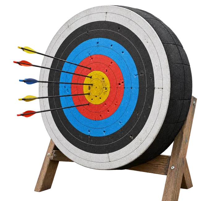 Archery target with arrows on stand
