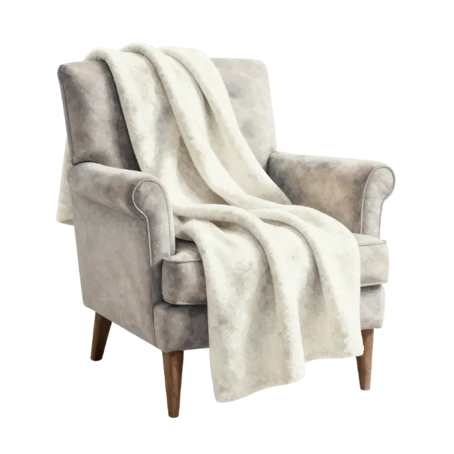 Armchair with Soft White Blanket