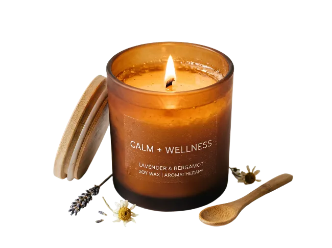 Aromatherapy Soy Wax Candle in Amber Glass Jar