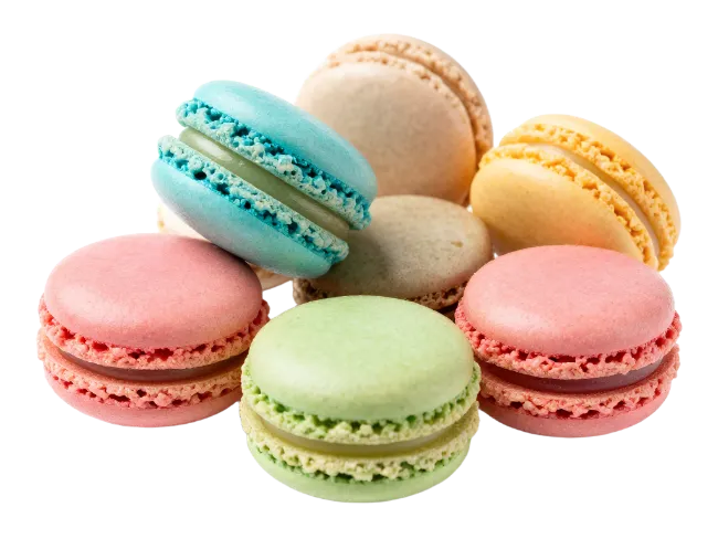 Assorted Colorful French Macarons Stacked Together