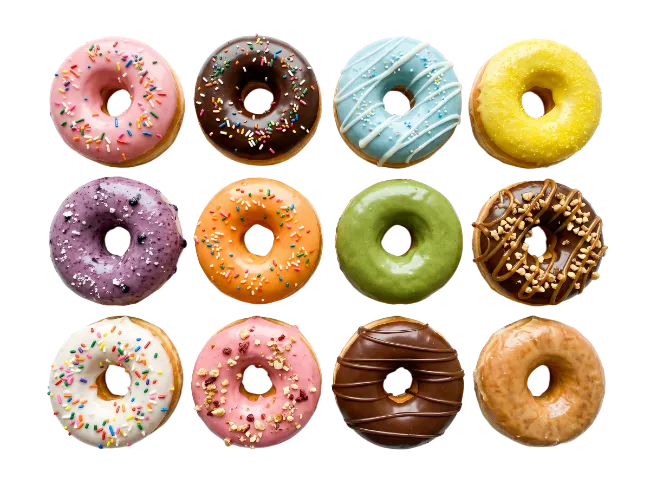 Assorted Colorful Glazed Donuts Collection