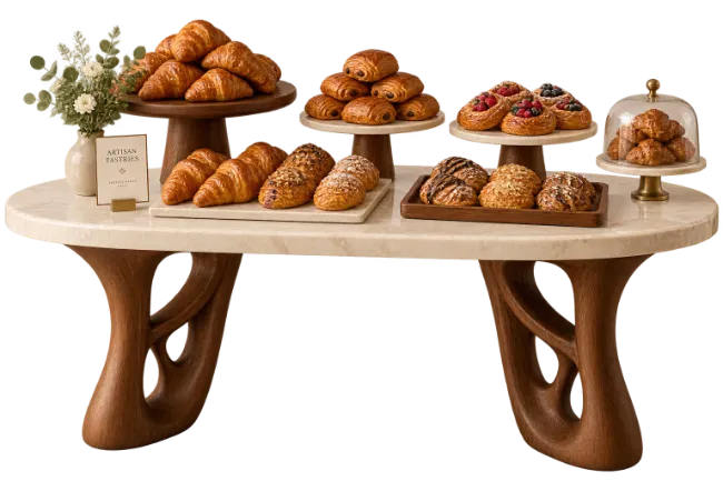 Assorted French Pastries and Croissants on Table