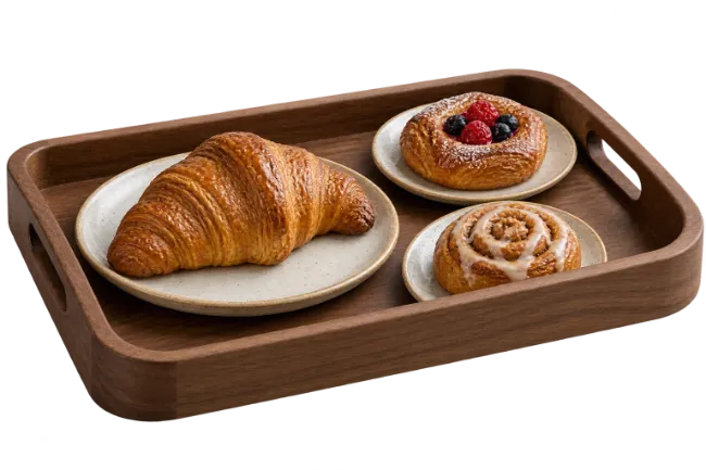 Assorted Fresh Pastries on Wooden Tray