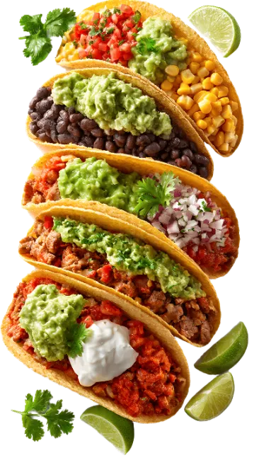 Assorted Mexican Tacos with Various Toppings