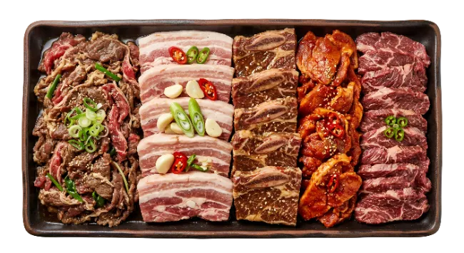 Assorted raw meat cuts on platter