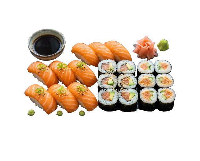 Assorted Salmon Sushi Platter with Soy Sauce