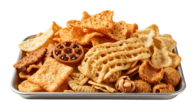 Assorted Savory Snack Mix on Metal Tray