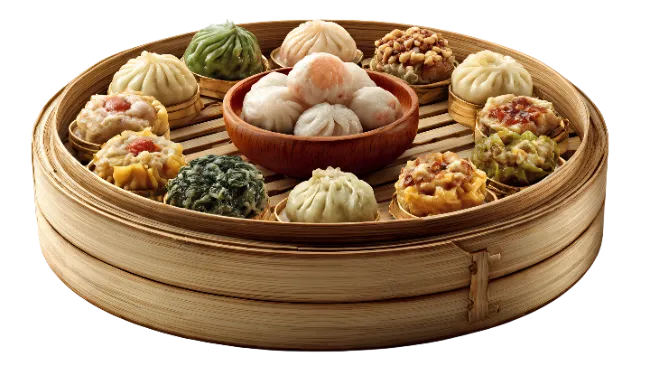 Assorted Steamed Dim Sum in Bamboo Steamer