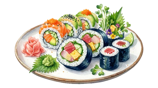 Assorted Sushi Platter Illustration