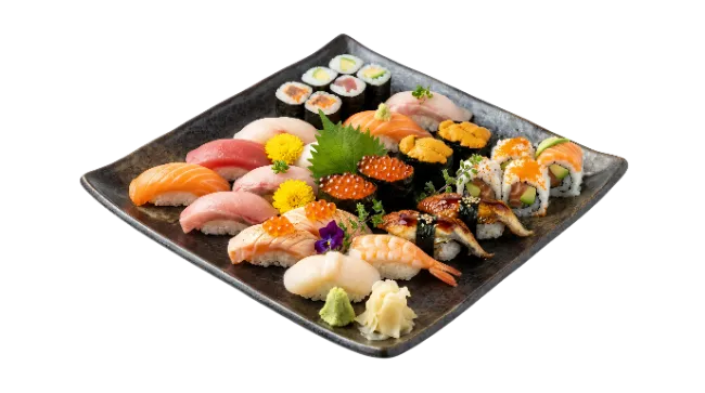 Assorted Sushi Platter on Black Plate