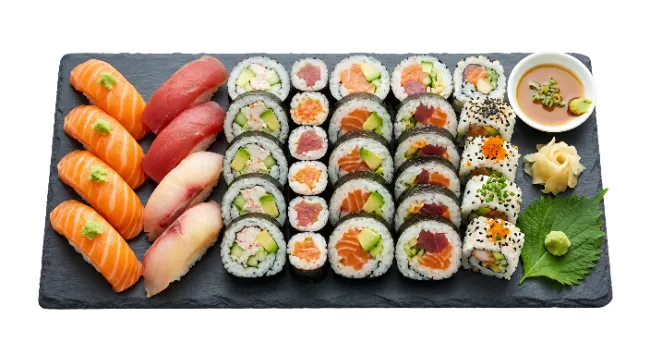 Assorted Sushi Platter on Slate Board