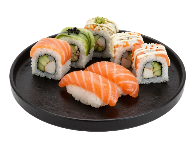 Assorted Sushi Rolls on Black Plate