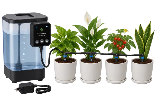 Automatic indoor drip irrigation system with potted plants