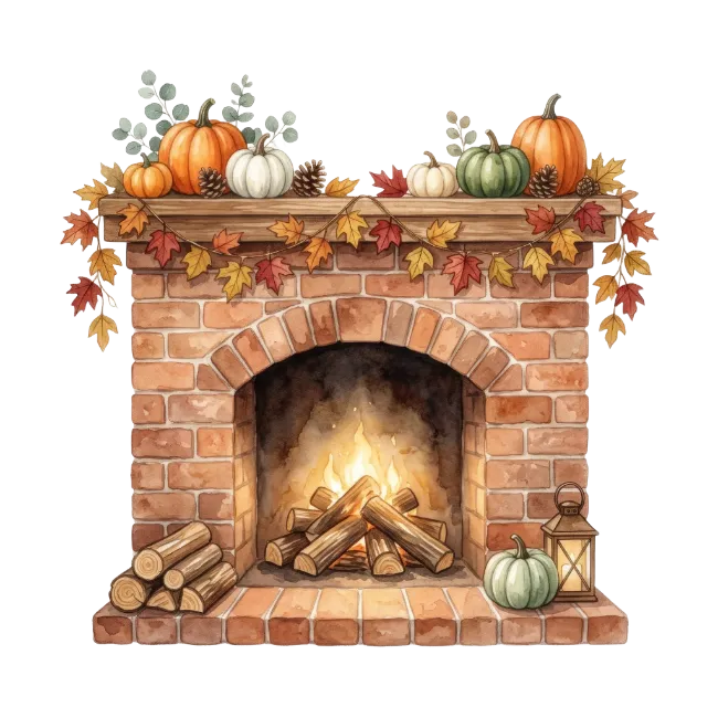 Autumn Brick Fireplace Illustration