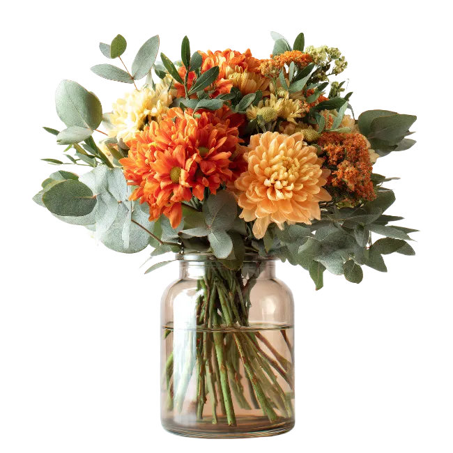 Autumn flowers in a glass vase