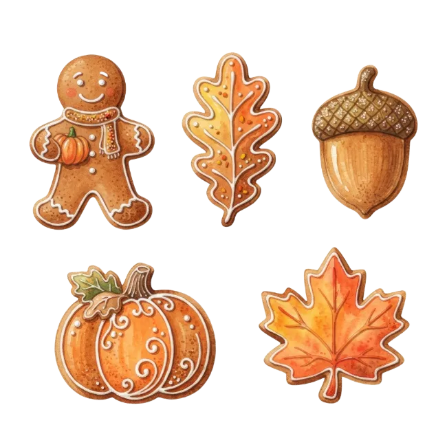 Autumn Gingerbread Cookies and Fall Leaves
