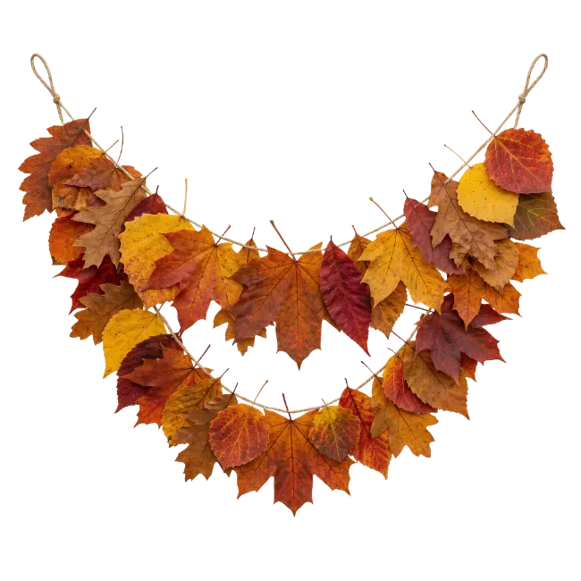Autumn leaves garland hanging on twine