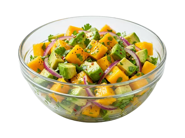 Avocado Mango Salad in Glass Bowl