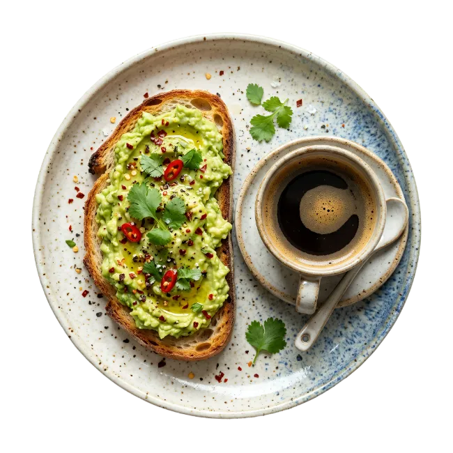 Avocado Toast and Coffee on a Plate