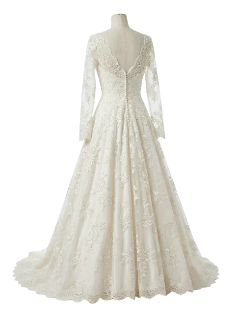 Back View of Elegant Lace Wedding Dress on Mannequin