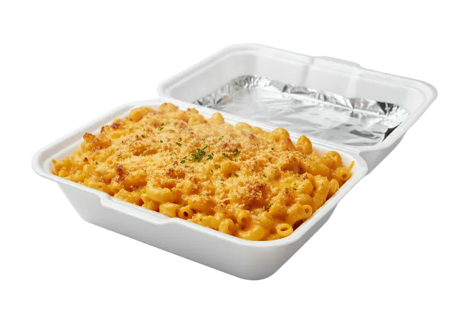 Baked Macaroni and Cheese in Takeout Container