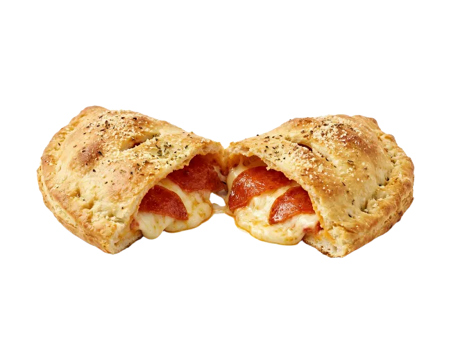 Baked Pepperoni Calzone Cut in Half