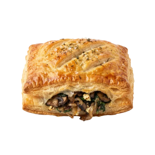 Baked savory puff pastry filled with mushrooms and spinach