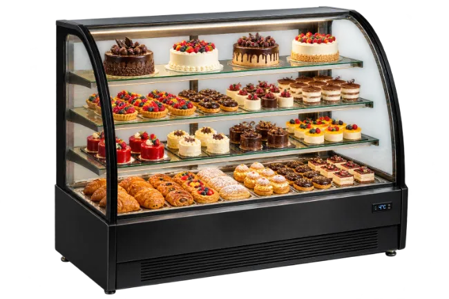 Bakery Display Case with Assorted Cakes and Pastries