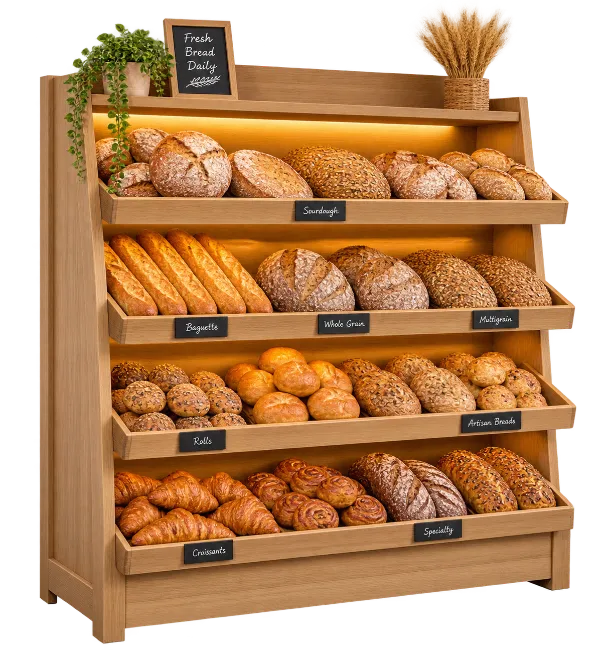 Bakery Shelf Display with Assorted Bread