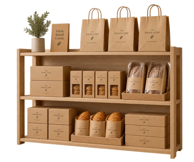 Bakery Shelves With Bread and Pastries