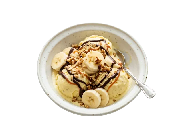 Banana Ice Cream Bowl with Chocolate and Oats