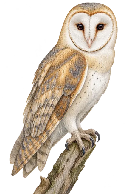 Barn Owl Bird Illustration Perched on Branch