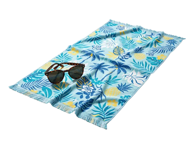 Beach towel and sunglasses